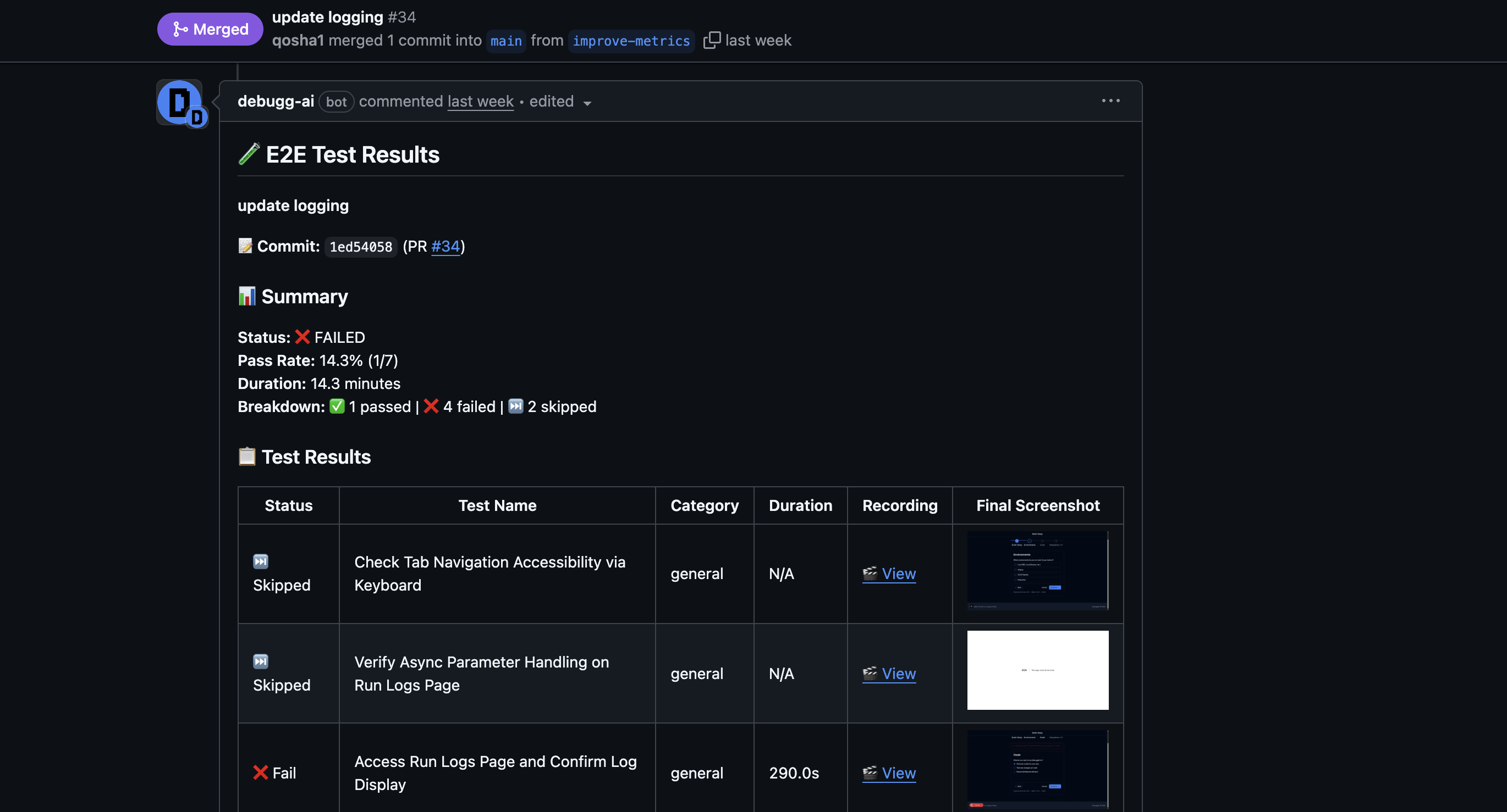 GitHub PR Test Comments